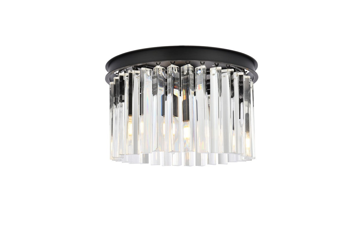 Sydney 3-Light Flush Mount in Matte Black with Clear Royal Cut Crystal