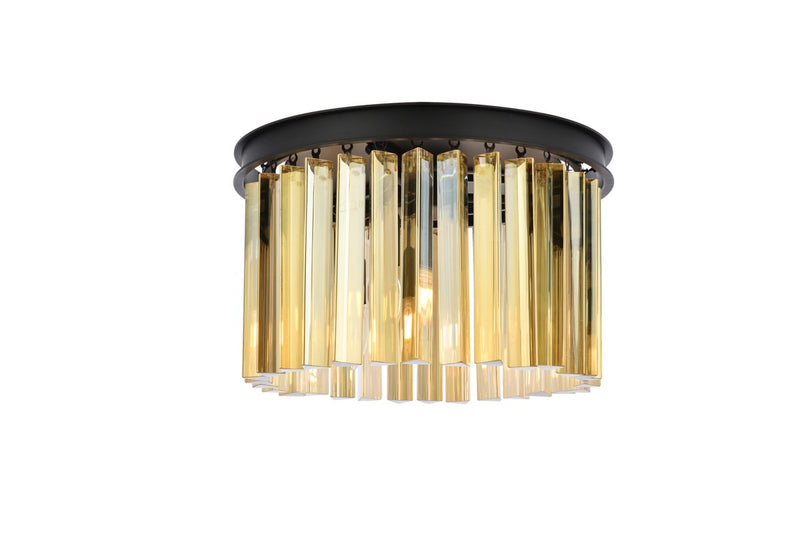 Sydney 3-Light Flush Mount in Matte Black with Golden Teak (Smoky) Royal Cut Crystal