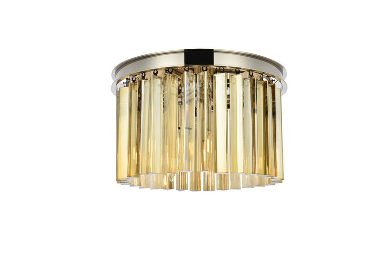 Sydney 3-Light Flush Mount in Polished Nickel with Golden Teak (Smoky) Royal Cut Crystal