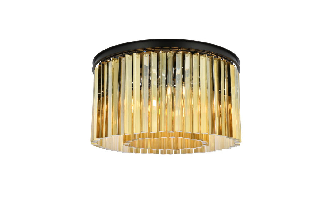 Sydney 8-Light Flush Mount in Matte Black with Golden Teak (Smoky) Royal Cut Crystal