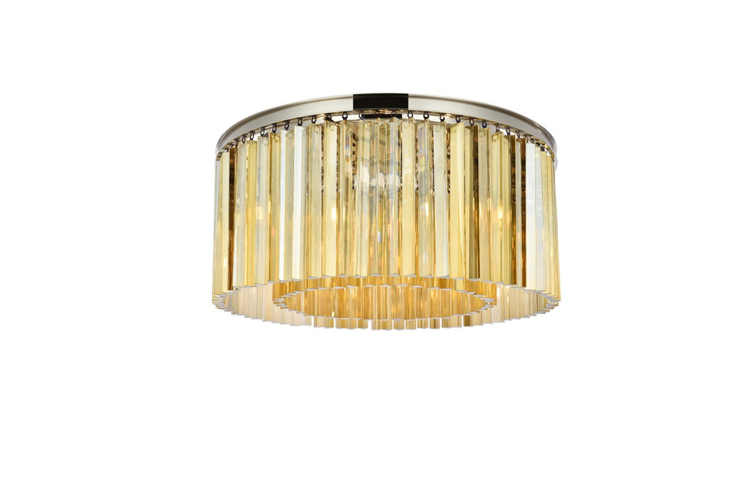 Sydney 8-Light Flush Mount in Polished Nickel with Golden Teak (Smoky) Royal Cut Crystal