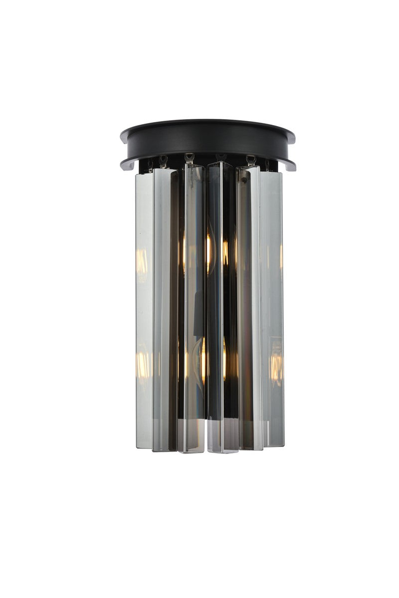Sydney 2-Light Wall Sconce in Matte Black with Silver Shade (Grey) Royal Cut Crystal