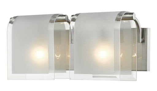 Zephyr 2 Light Vanity Fixture in Brushed Nickel with Clear Beveled & Frosted Glass - Lamps Expo