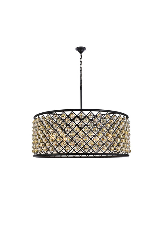 Madison 10-Light Chandelier in Matte Black with Golden Teak (Smoky) Royal Cut Crystal