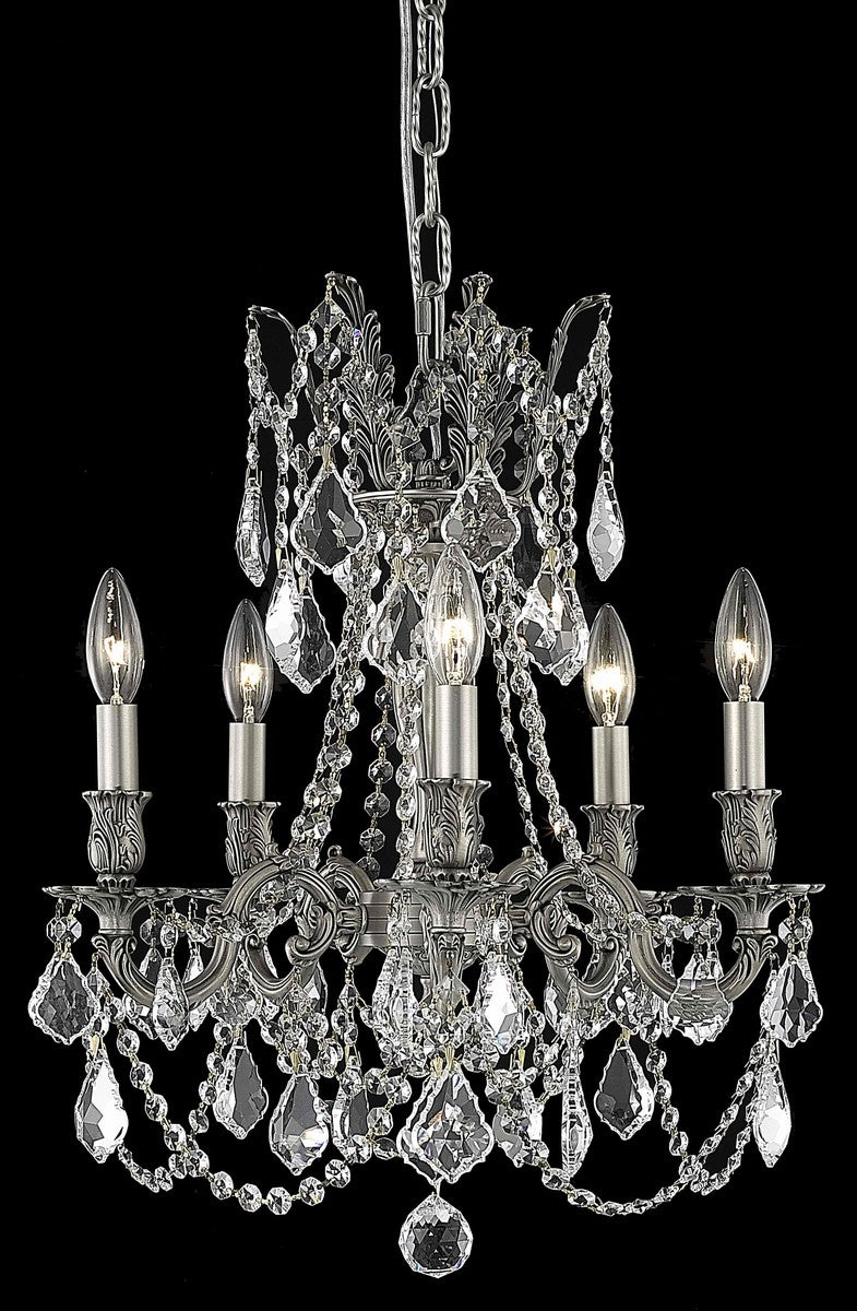 Rosalia 5-Light Pendant in Pewter with Clear Royal Cut Crystal