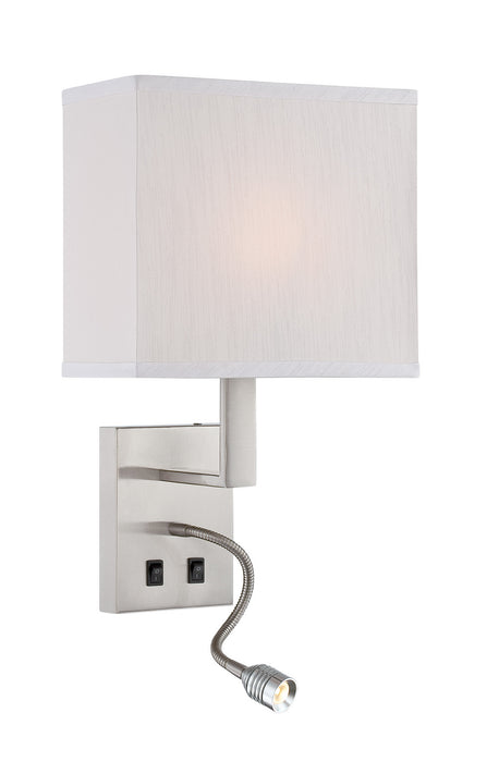 Columbo Wall Sconce & Reading Lamp in Polished Steel Fabric Shade, E27 A 60W & LED 1W