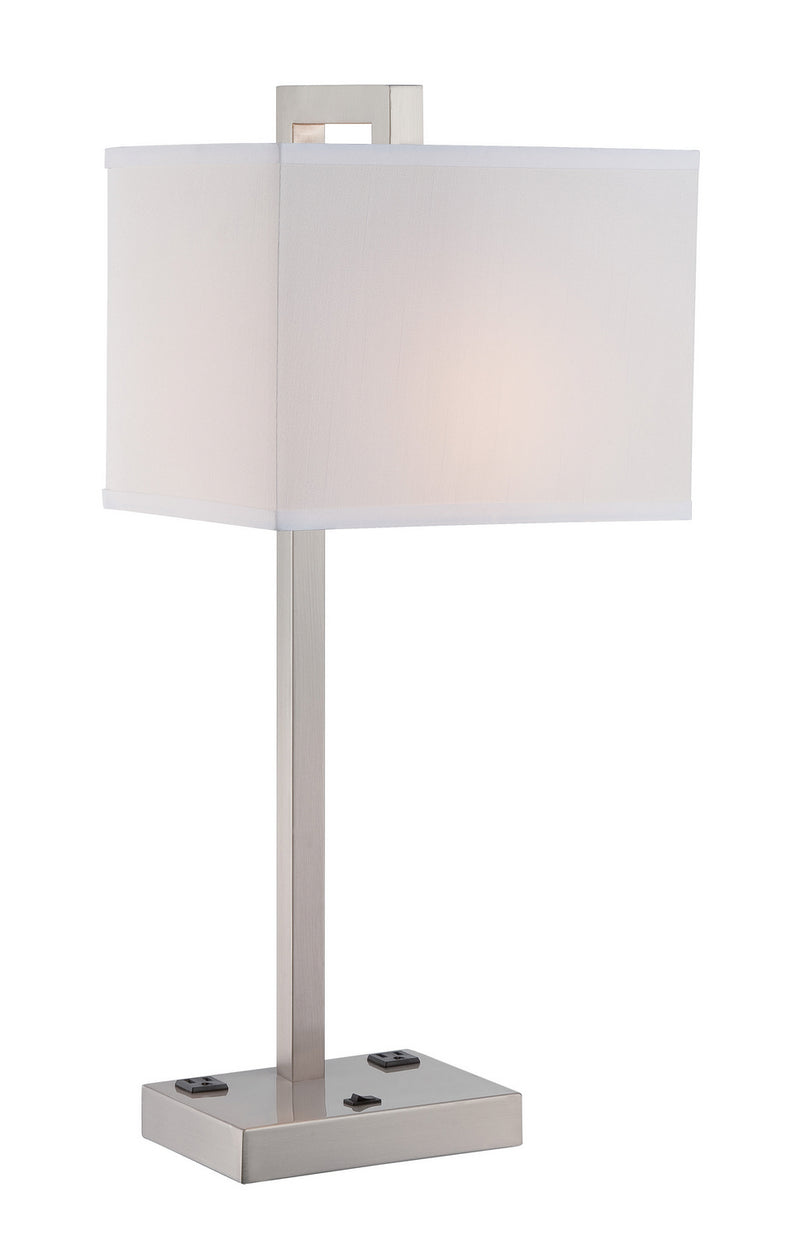 Contento Table Lamp in Polished Steel with White Fabric Shade, Outlet X2Pcs, E27, CFL 23W
