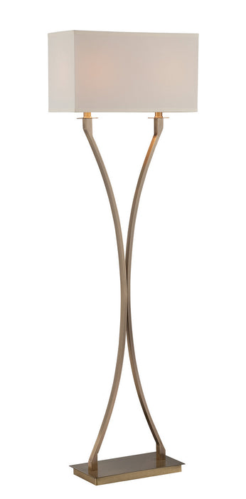 Cruzito Floor Lamp in Antique Bronze with White Fabric Shade, E27, CFL 13Wx2, #DCI