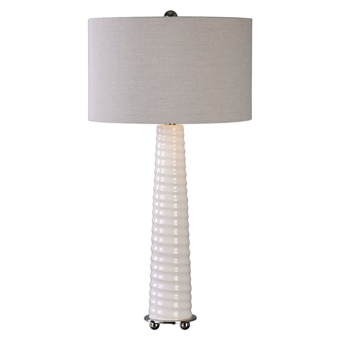 Uttermost's Mavone Gloss White Table Lamp Designed by Jim Parsons