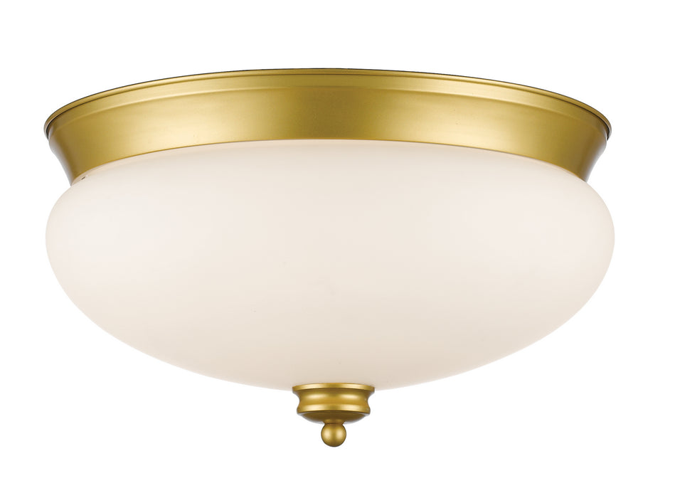 Amon 3 Light Flush Mount in Satin Gold with Matte Opal Glass