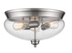 Amon 3 Light Flush Mount in Brushed Nickel with Clear Seedy Glass