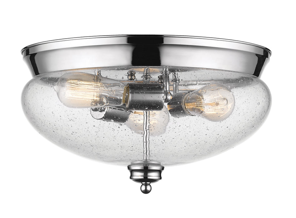Amon 3 Light Flush Mount in Chrome with Clear Seedy Glass
