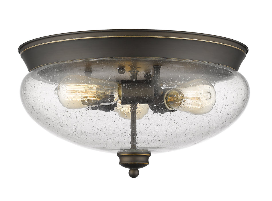 Amon 3 Light Flush Mount in Olde Bronze with Clear Seedy Glass