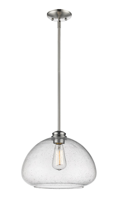 Amon 1 Light Pendant in Brushed Nickel with Clear Seedy Glass