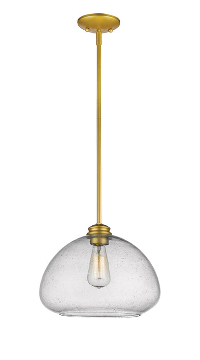 Amon 1 Light Pendant in Satin Gold with Clear Seedy Glass