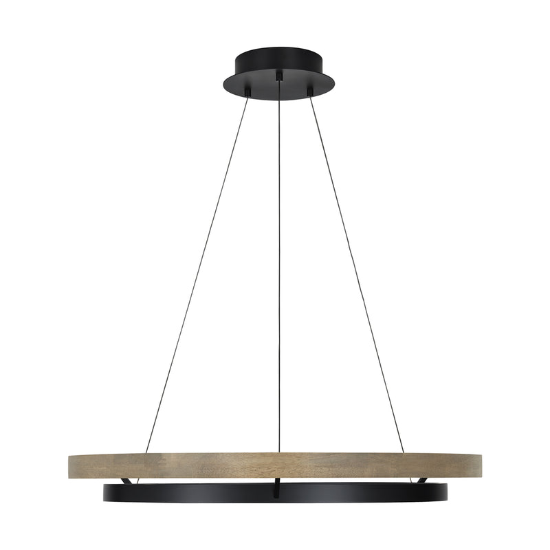 Grace 36" Chandelier in MATTE BLACK/WEATHERED OAK WOOD