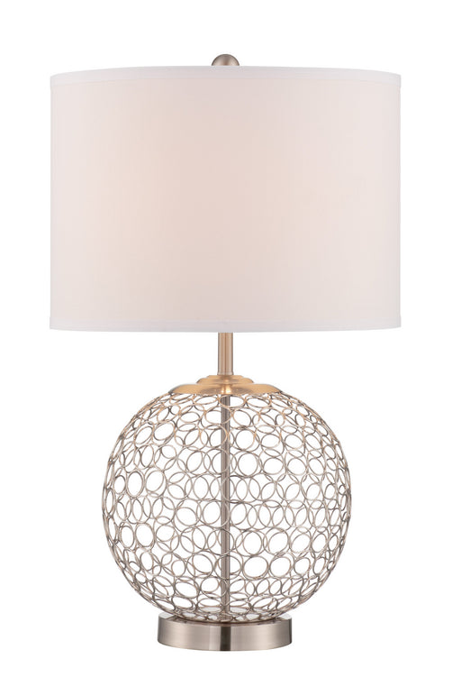 Mabon Table Lamp in Polished Steel with White Fabric Shade, E27 Type, CFL 23W