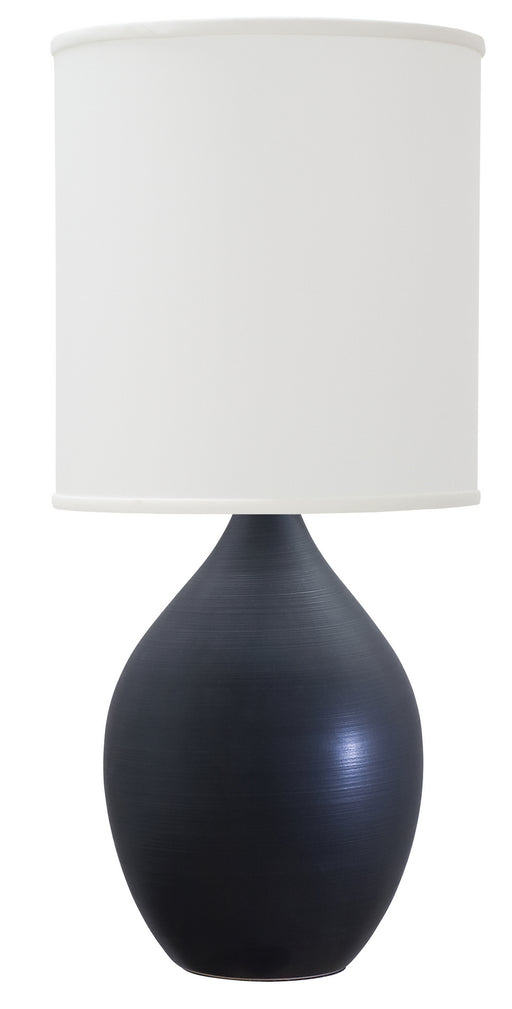 Scatchard 30 Inch Stoneware Table Lamp in Black Matte with White Linen Hardback