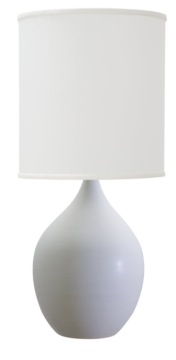 Scatchard 30 Inch Stoneware Table Lamp in White Matte with White Linen Hardback