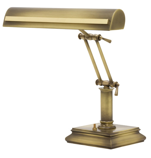 14 Inch Piano Desk Lamp with Strap Motif in Antique Brass with Polished Brass Accents