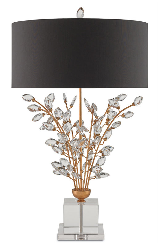 Forget-Me-Not 2 Light Table Lamp in Chinois Gold Leaf with Black Shantung Shade