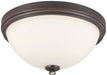 Shadowglen 3-Light Flush Mount in Lathan Bronze with Gold Highli & Etched White Glass