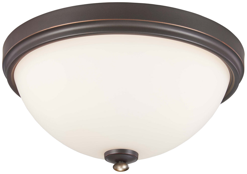 Shadowglen 3-Light Flush Mount in Lathan Bronze with Gold Highli & Etched White Glass