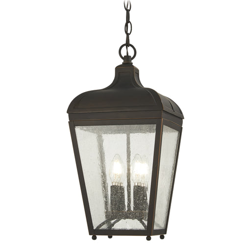 Marquee Chain Hung Lantern in Oil Rubbed Bronze with Gold Highlights & Clear Seeded Glass - Lamps Expo