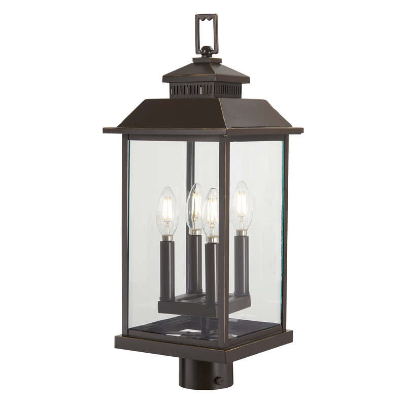 Miner's Loft 4-Light Post Mount in Oil Rubbed Bronze with Gold High & Clear Glass - Lamps Expo
