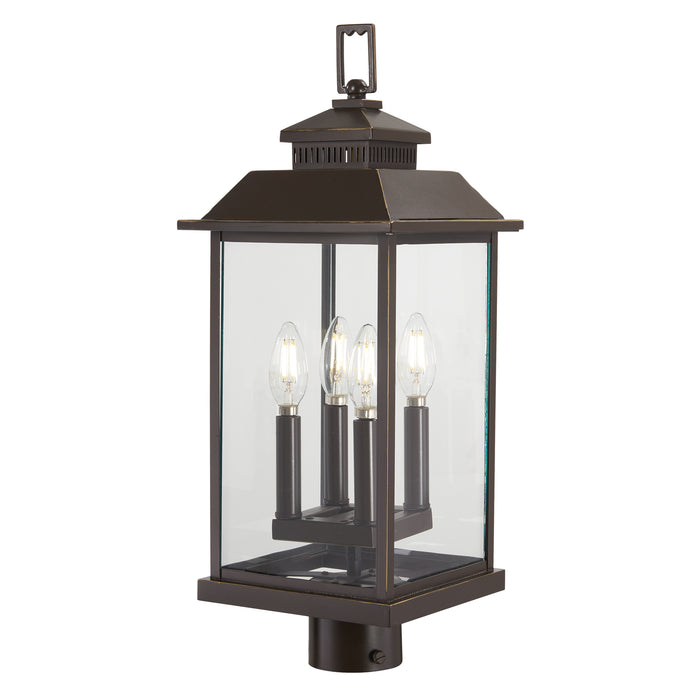 Miner's Loft 4-Light Post Mount in Oil Rubbed Bronze with Gold High & Clear Glass - Lamps Expo