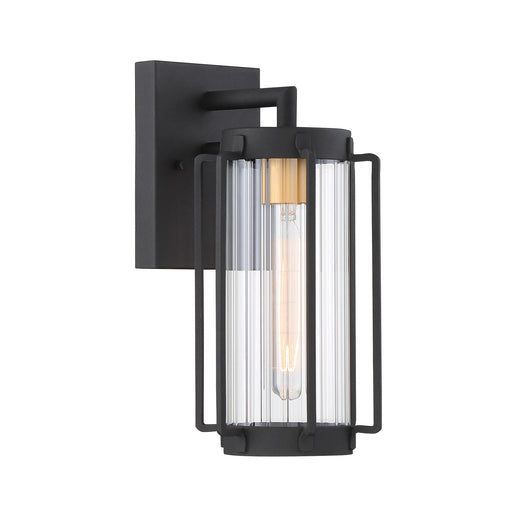 Avonlea 1-Light Outdoor Wall Sconce in Coal with Gold & Clear Ribbed Glass - Lamps Expo