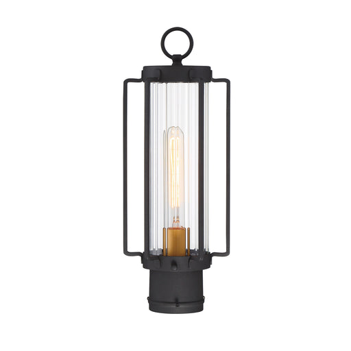 Avonlea 1-Light Outdoor Post in Coal with Gold & Clear Ribbed Glass - Lamps Expo