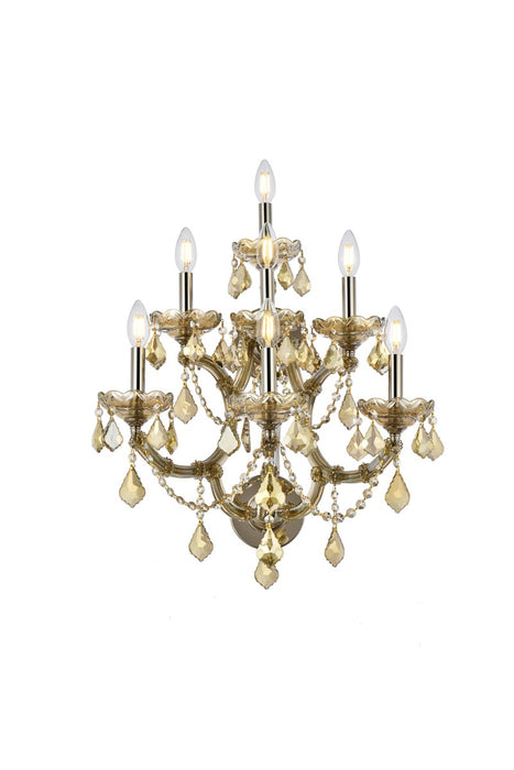 Maria Theresa 7-Light Wall Sconce in Golden Teak with Golden Teak (Smoky) Royal Cut Crystal