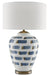 Brushstroke 1 Light Table Lamp in White & Blue & Antique Brass with White Linen Shade