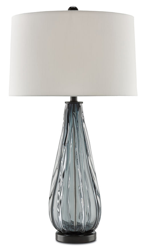 Nightcap 1 Light Table Lamp in Blue-Gray & Clear & Black with Off White Shantung Shade