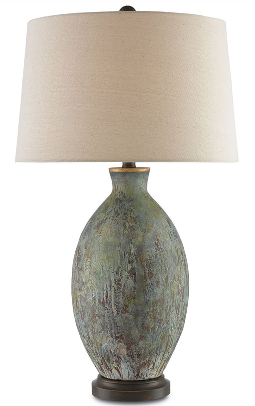 Remi 1 Light Table Lamp in Green & Dark Red & Bronze Gold with Flax Linen Shade