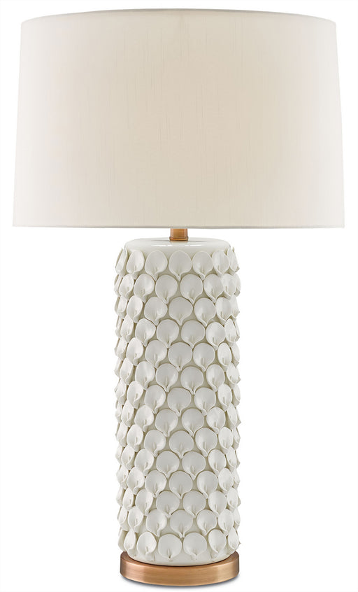 Calla 1 Light Table Lamp in Cream & Antique Brass with Eggshell Shantung Shade