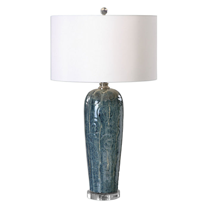 Uttermost's Maira Blue Ceramic Table Lamp Designed by Jim Parsons