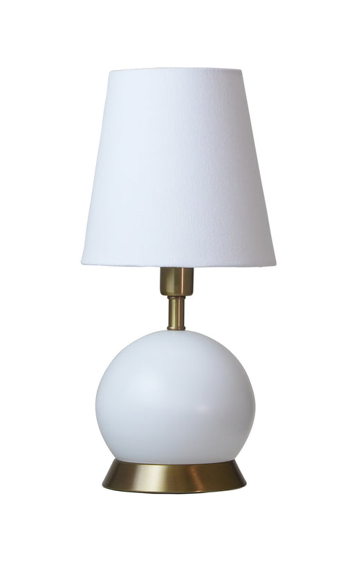 Geo 12 Inch Ball Mini Accent Lamp in White with Weathered Brass accents with Linen Hardback