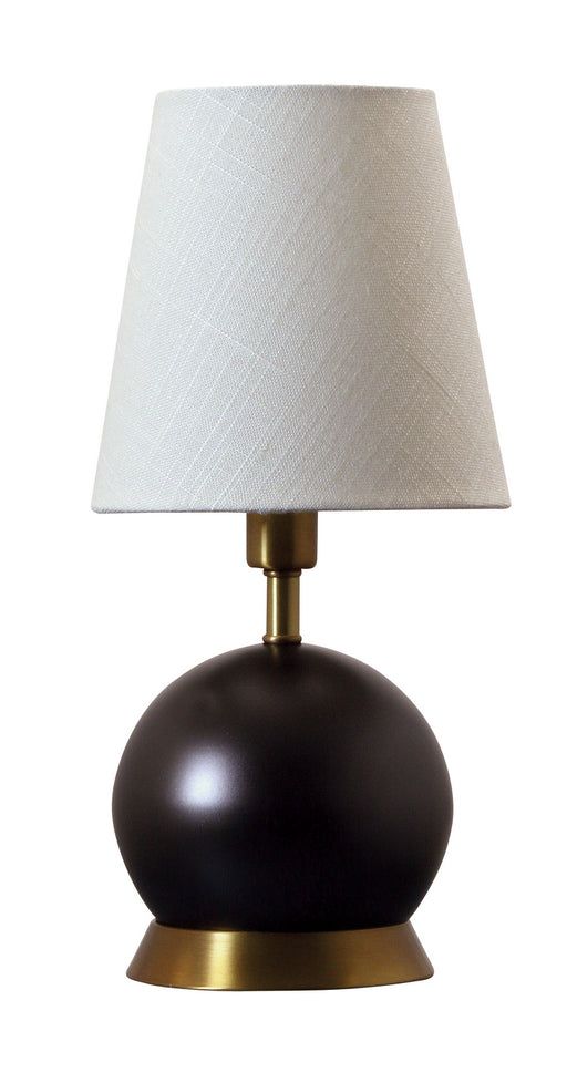 Geo 12 Inch Ball Mini Accent Lamp in Mahogany Bronze with Weathered Brass Accents with Linen Hardback