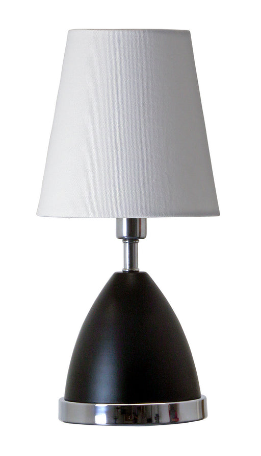 Geo 12 Inch Parabola Mini Accent Lamp in Black Matte with Chrome Accents with Linen Hardback