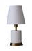Geo 12 Inch Cylinder Mini Accent Lamp in White with Weathered Brass accents with Linen Hardback