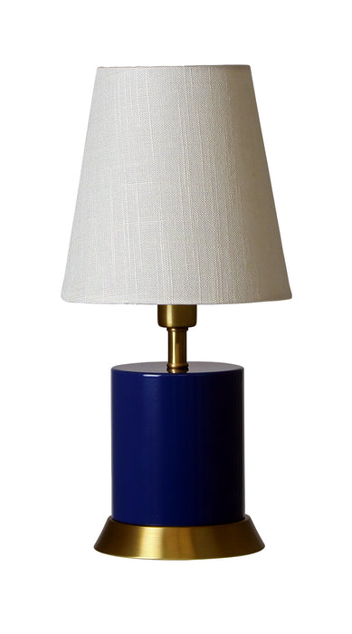 Geo 12 Inch Cylinder Mini Accent Lamp in Navy Blue with Weathered Brass accents with Linen Hardback