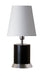 Geo 12 Inch Cylinder Mini Accent Lamp in Black Matte with Chrome Accents with Linen Hardback