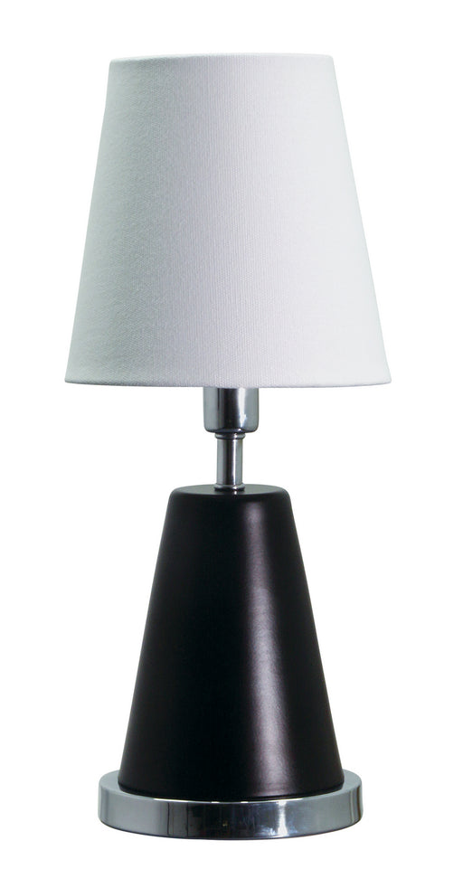 Geo 13 Inch Cone Mini Accent Lamp in Black Matte with Chrome Accents with Linen Hardback