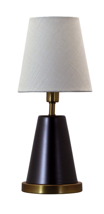 Geo 13 Inch Cone Mini Accent Lamp in Mahogany Bronze with Weathered Brass Accents with Linen Hardback