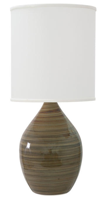 Scatchard 20.5 Inch Stoneware Table Lamp in Tigers Eye with White Linen Hardback