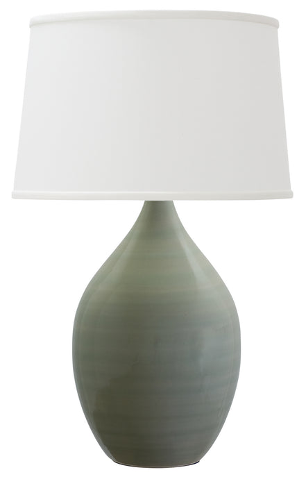 Scatchard 18.5 Inch Stoneware Table Lamp in Celadon with White Linen Hardback