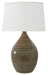 Scatchard 18.5 Inch Stoneware Table Lamp in Tigers Eye with White Linen Hardback