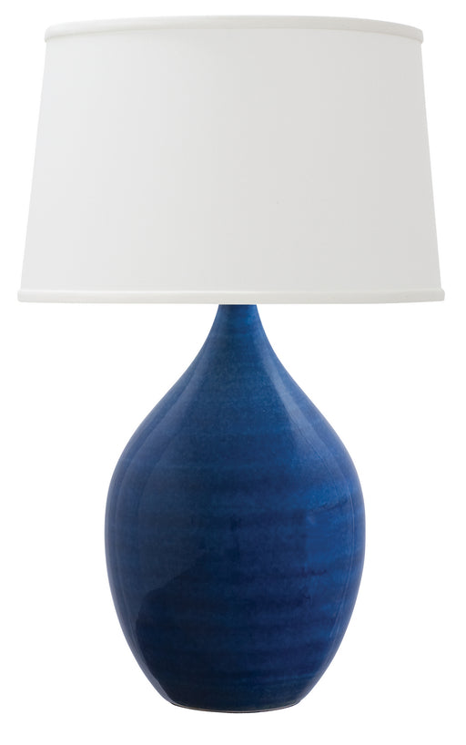 Scatchard 21 Inch Stoneware Table Lamp in Blue Gloss with White Linen Hardback